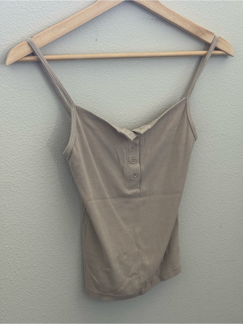 Joah Brown Ribbed V-Neck Button Tank Top - Taupe